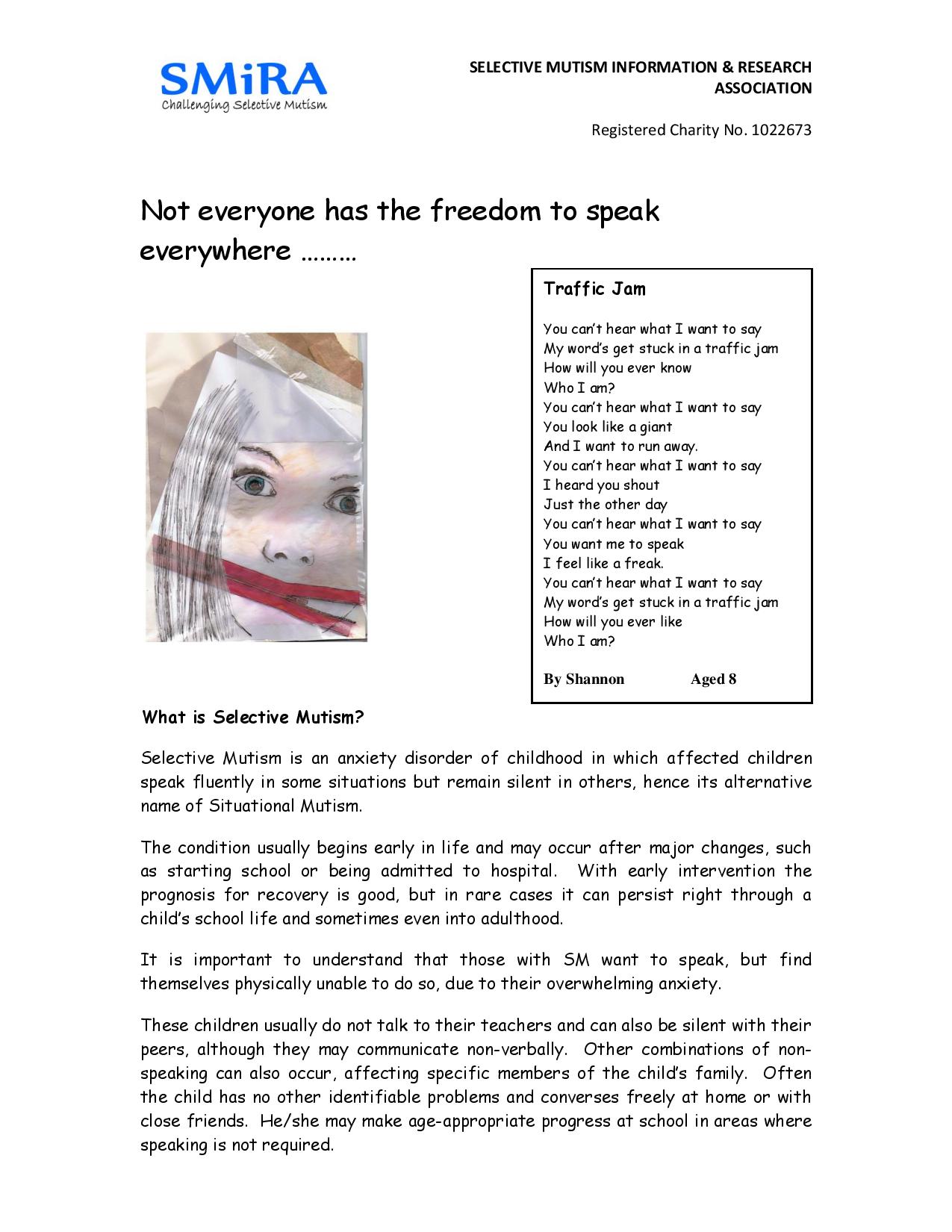 selective mutism awareness leaflet page 1