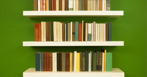 Books on a shelf.