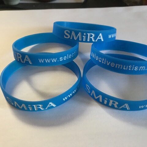 SMIRA blue wristbands saying SMIRA - www.Selective Mutism.org.uk